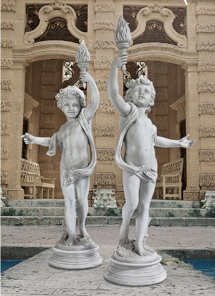 Lighting The Heavens Cherub Statue Set